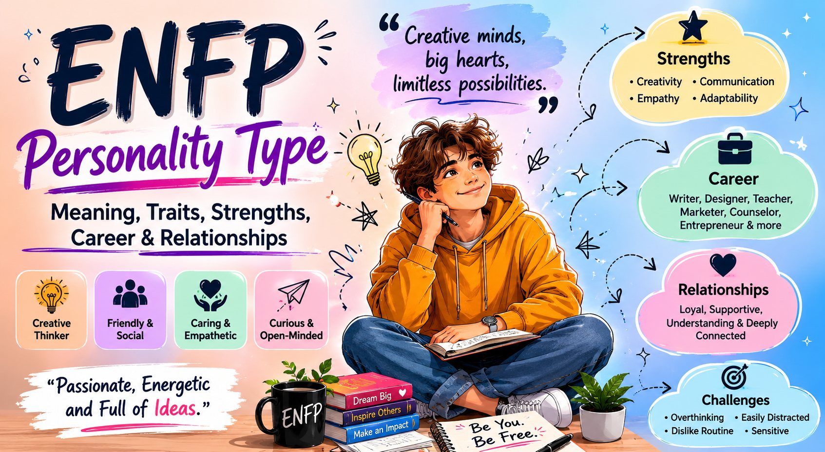ENFP Personality Type: Meaning, Traits, Strengths, Career & Relationships